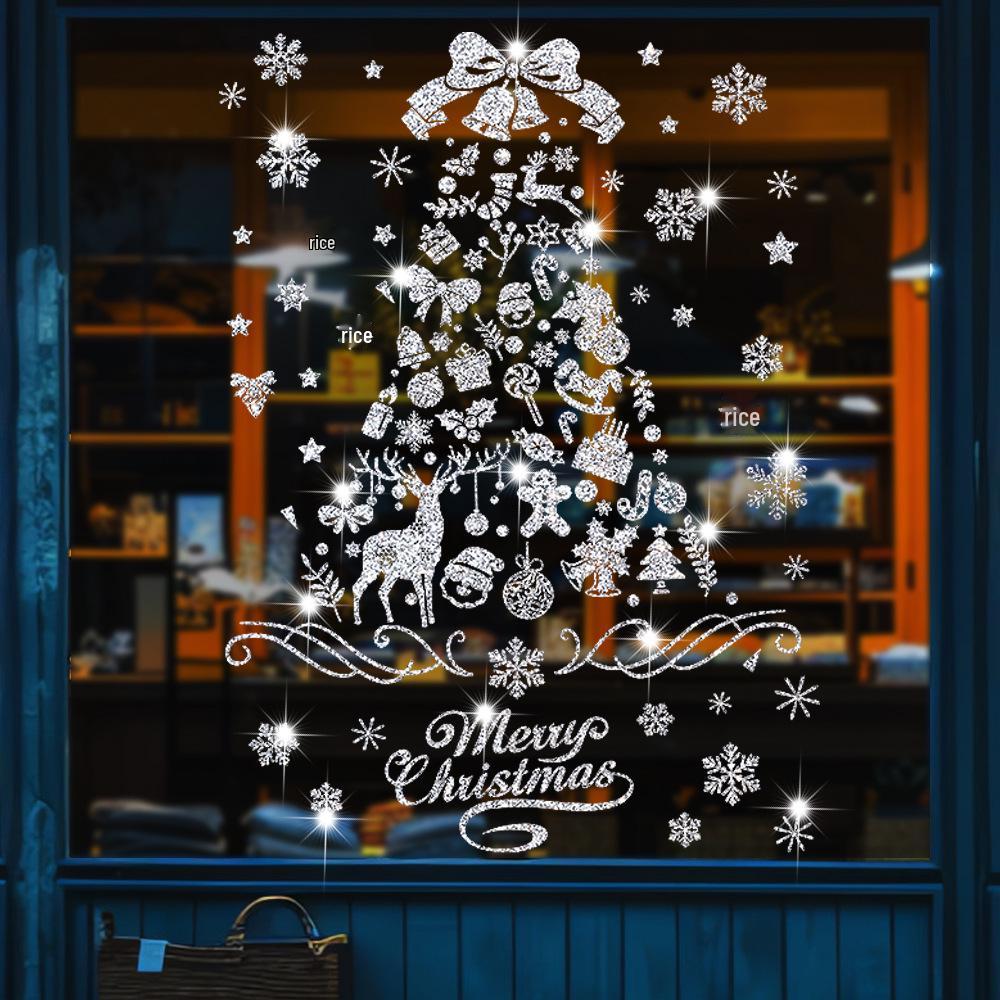 Glittery Gold & Silver Christmas Tree and Snowflake Window Clings