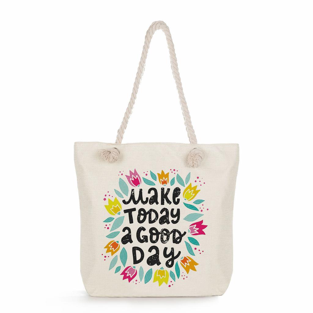 Multifunctional Trendy Letters Printed Thick Rope Shoulder Beach Bag Casual large capacity handbag 7593