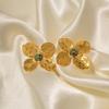 Französischer Hof 18K Gold Türkis Vierblättrige Blume Ohrringe