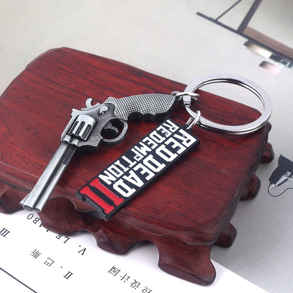 Game RDR2 Arthur Morgan Revolver Keyring Red Dead Redemption 2 Keychain Western Cowboy Fans Gift Cosplay Men Women Bag Jewelry