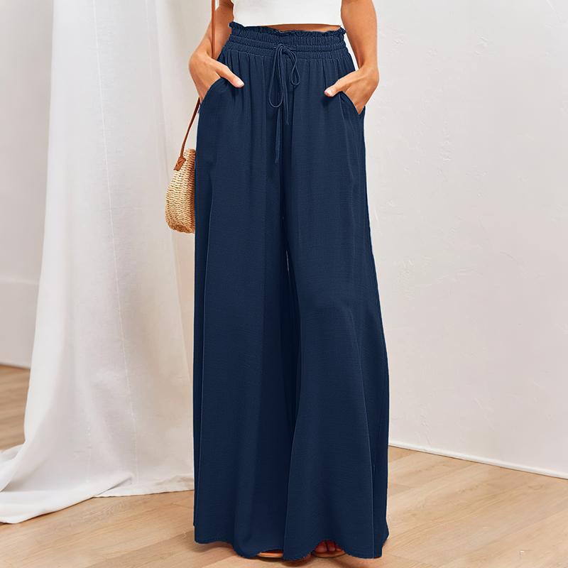 Women Autumn Winter Wardrobe Staple Versatile Draped Bandage High-Waisted Solid Color Pocket Culottes Pants