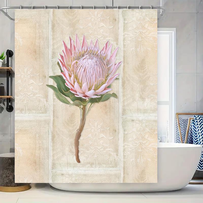 

Luxury Bath Shower Curtain Pink Protea Design with Elegant Lace Pattern Waterproof Fabric for Bathroom Decor 180x240cm (71 x 95) 90x180cm