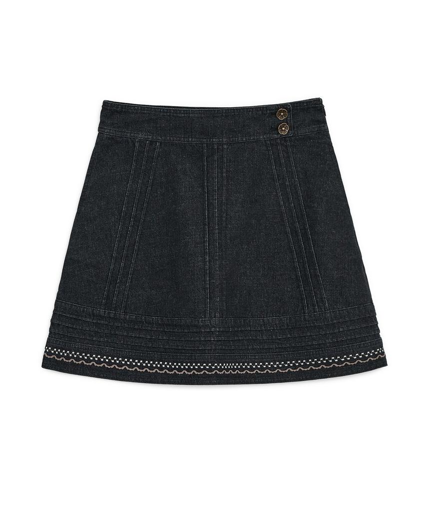 Hug Your Skin Denim Needlework Midi Skirt (Black)
