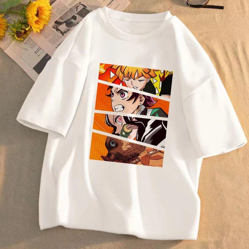 Cotton Demon Slayer Character Tshirt New Summer Anime Print Loose and Casual ParentChild Style ShortSleeve Top