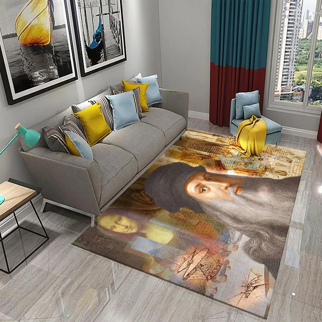 Funny Mona Lisa Oil Painting Carpet Home Decor Painting Mat for Living Room Bedroom Kitchen Bathroom Non-slip Floor Area Mats