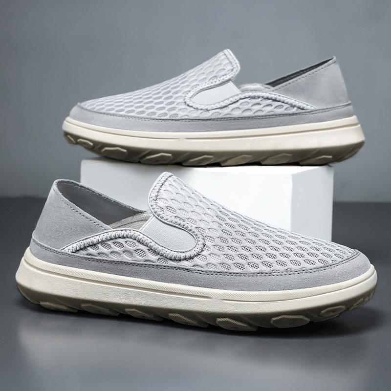 Men's Shoes Spring New Shoes Large Size Mesh One Pedal Soft Sole Casual Sports Fly-woven Breathable Single Shoes