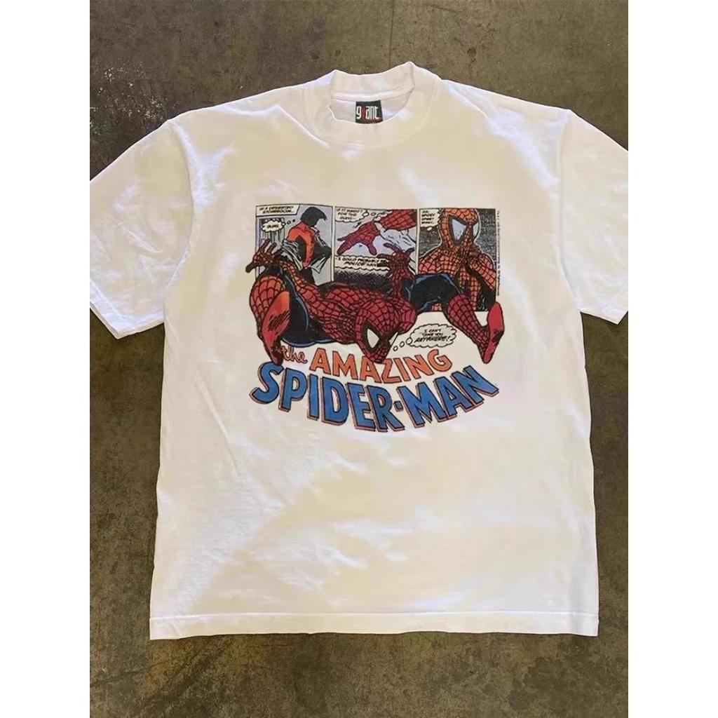 American Retro Trend T-Shirt Men's Summer Punk Spider-Man Crossing The Universe Loose Hip Hop Cotton Oversized Female Male Clothing