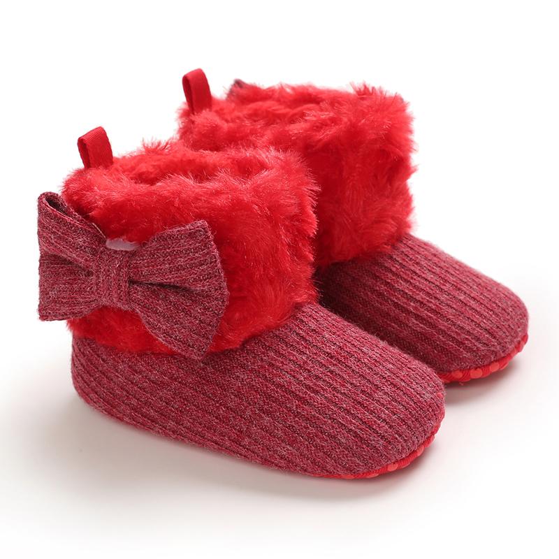 

VANLEN SINA Winter Baby Warm Red Boots - Fluffy Flock Snow Slip On Shoes for Girls Toddler 0-18 Months 0-6 Months