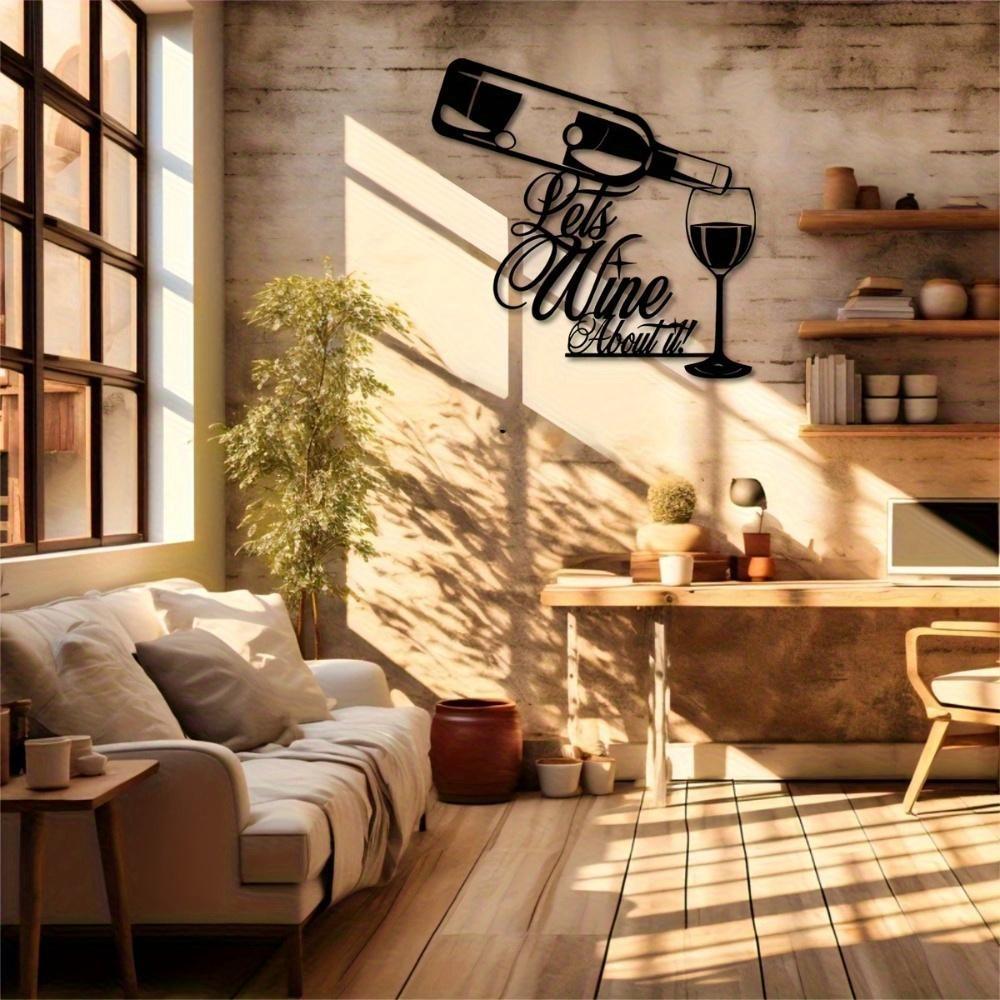 Metal Wine Wall Art Square Sign with Glasses Housewarming Gift for Patio Balcony Indoor Outdoor Decor