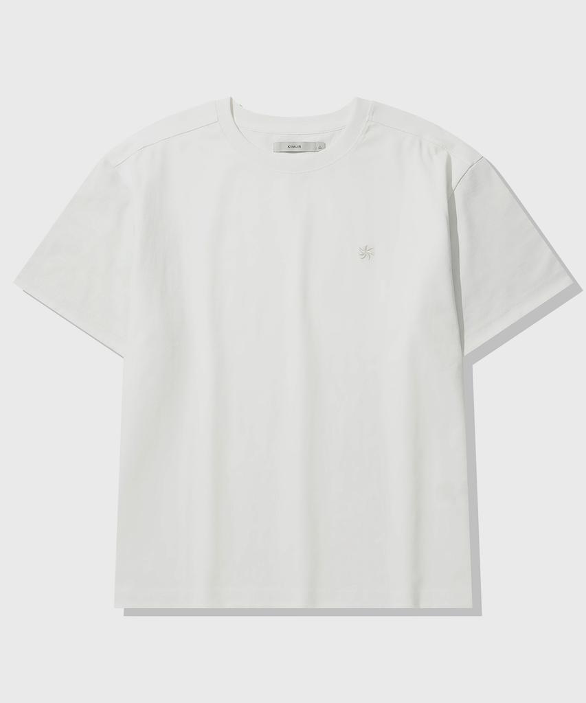KIIMUIR [Crop] Contrast Roll-Up Crop Short Sleeve T-Shirt_White