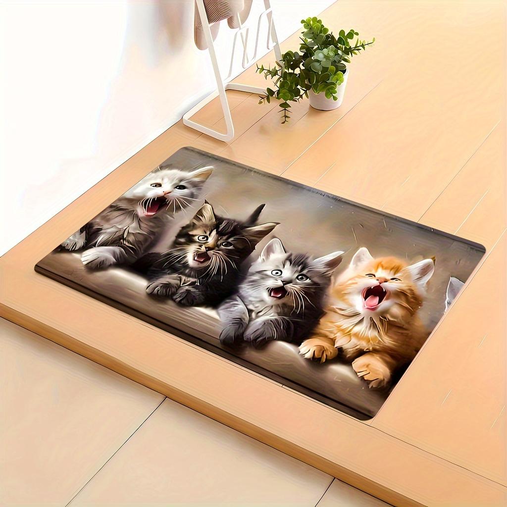 Cute Cartoon Kitten Carpet Rug Home Decoration Fluffy Floor Mat Living Room Bedroom Kitchen Black White Brown Patterns