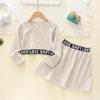 Korean Style 2-Piece Set: Round Neck Lettered Top & Pleated Skirt for Girls