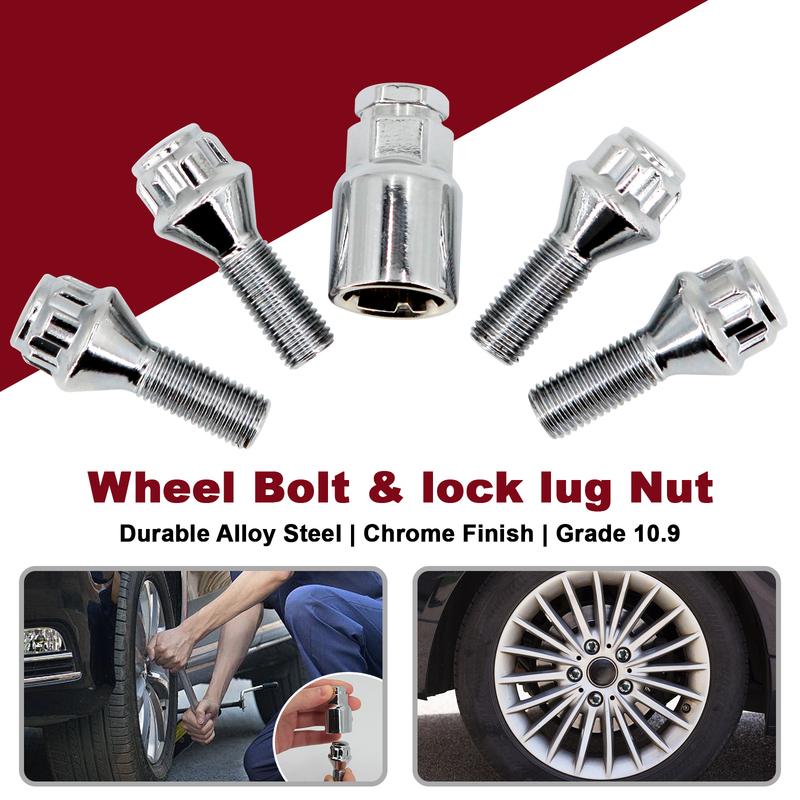 WheelBolts Locking Lug Nuts M12 x 1.5 with Locks Key For Nissan MICRA (K12) Qashqai NOTE (E11) Alloy Wheel Lug Stud & Taper Seat