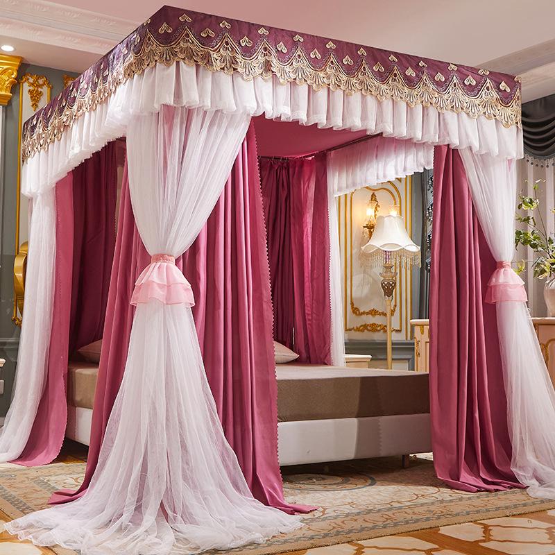 Double Layer Blackout Curtain Mosquito Net with Stainless Steel Bracket - Floor-Standing Design
