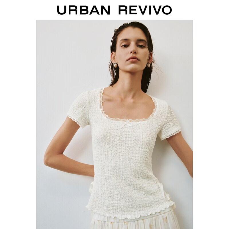 Women's Textured Lace Bow Tie T-shirt