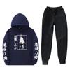 Unisex Anime-Inspired Hooded Sweatshirt Set Winter Thick Cotton Blend Tracksuit Teens Adults