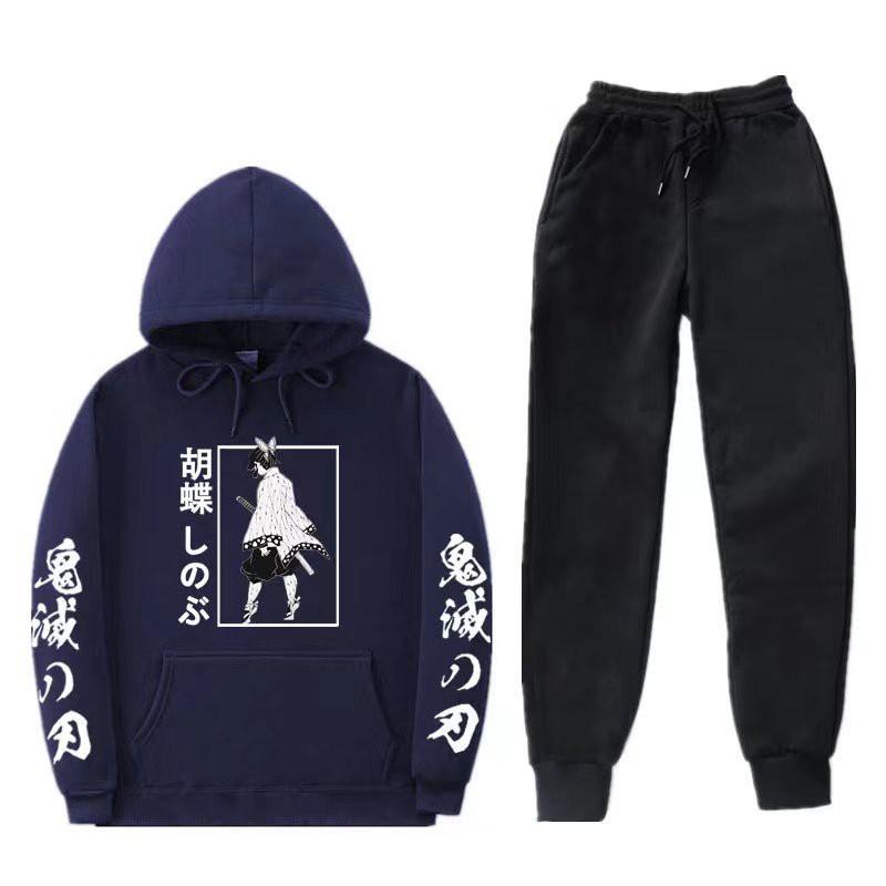 Unisex Anime-Inspired Hooded Sweatshirt Set Winter Thick Cotton Blend Tracksuit Teens Adults