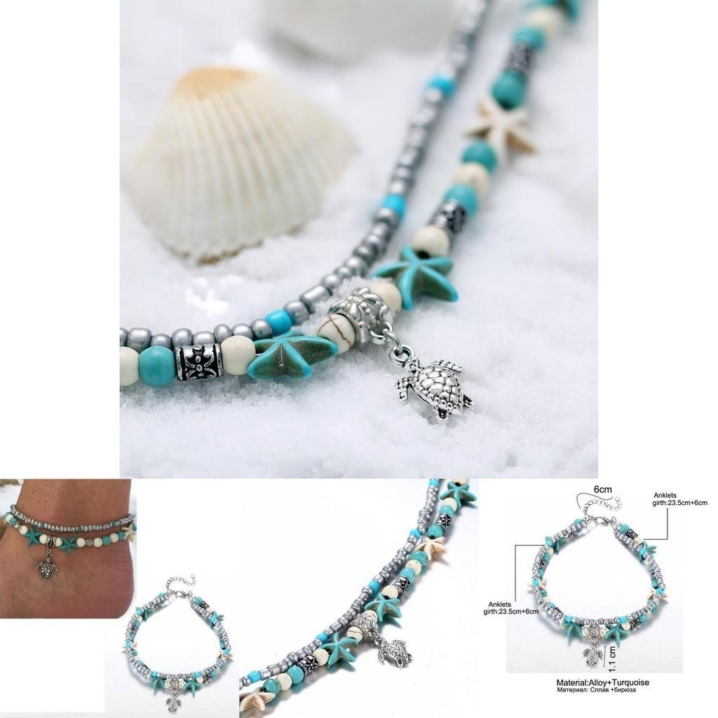 Retro Blue Shell Anklet With Turtle Design For Beach Vacation And Resort
