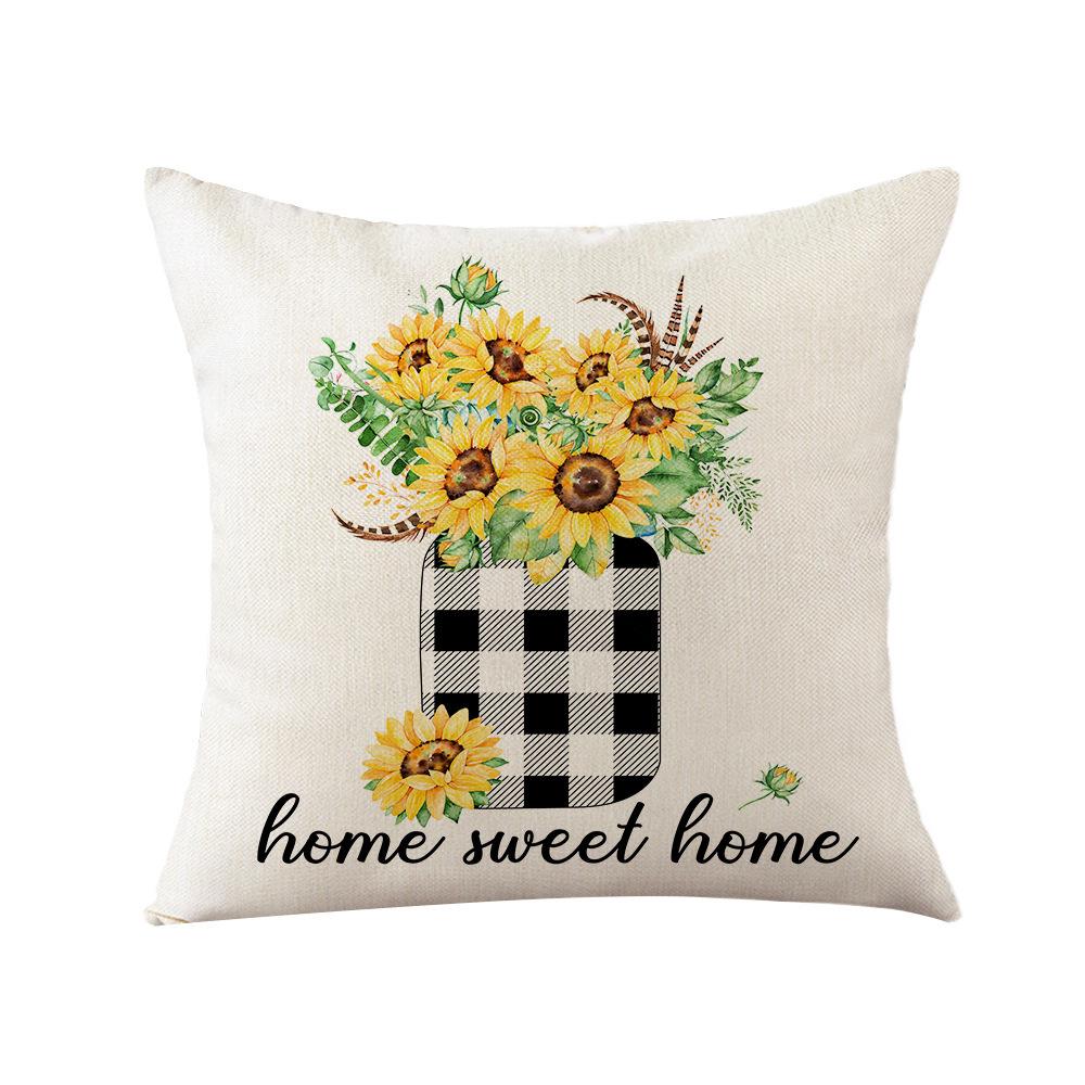 Home Decoration Pillowcase Set Watercolor Plaid Sunflower Pillowcase Spring High-end Home Cushion Cover