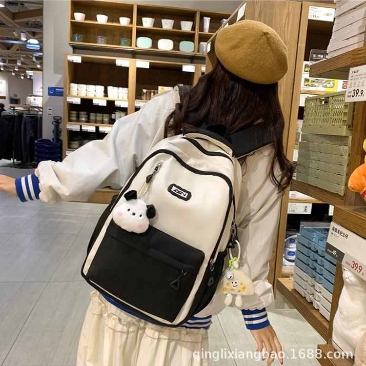 Schoolbag Schoolbag Female Junior High School Students Contrasting Colors Simple High School Students Middle School Students Travel Large Capacity