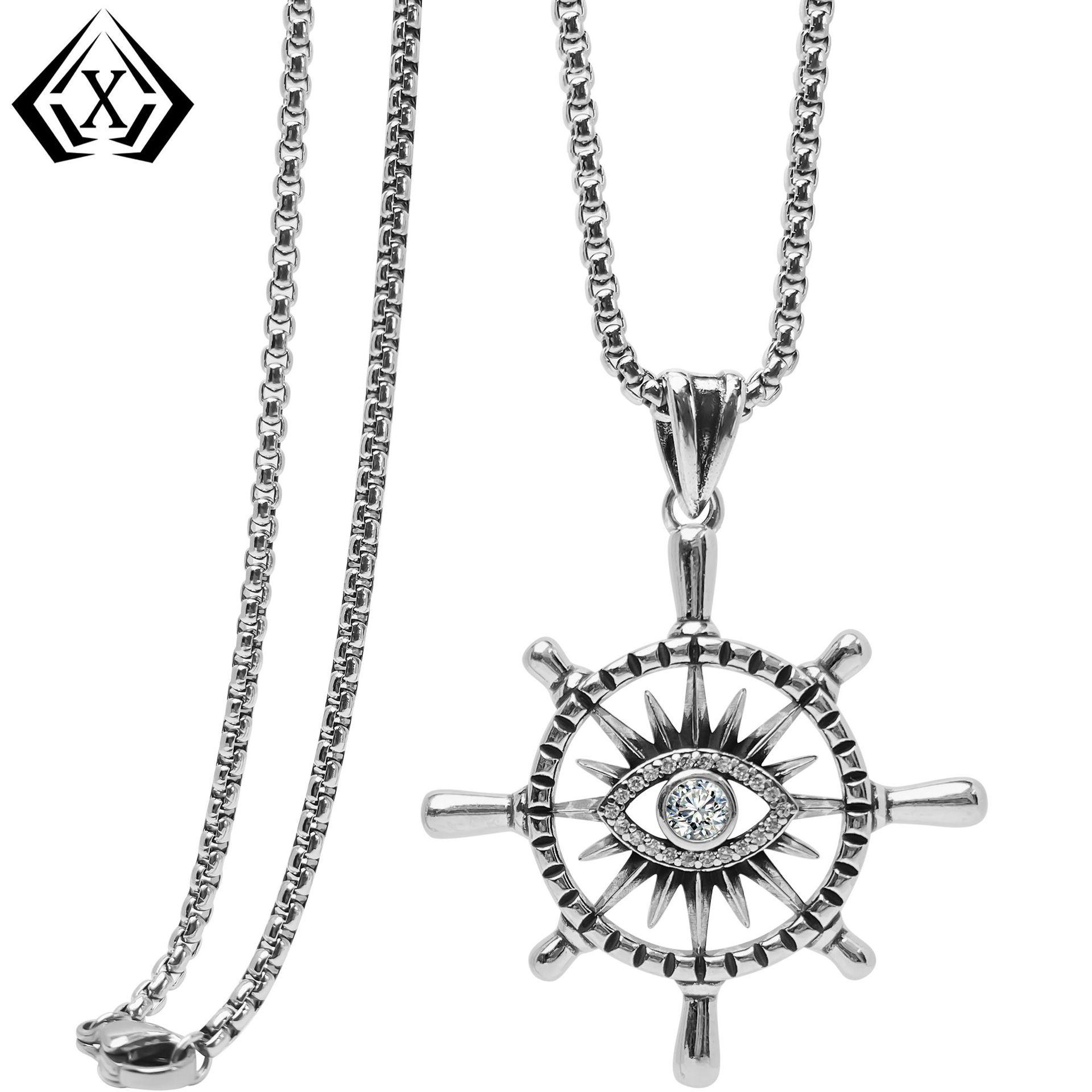 Винтажное морское ожерелье-подвеска с якорем и сглазом, с инкрустацией медью и цирконами