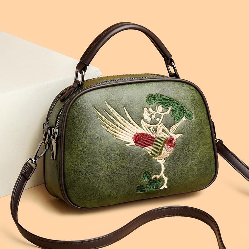 Elegant Bird Embroidered Pattern Crossbody Bag – Pu Handbag with Top Handle for Women