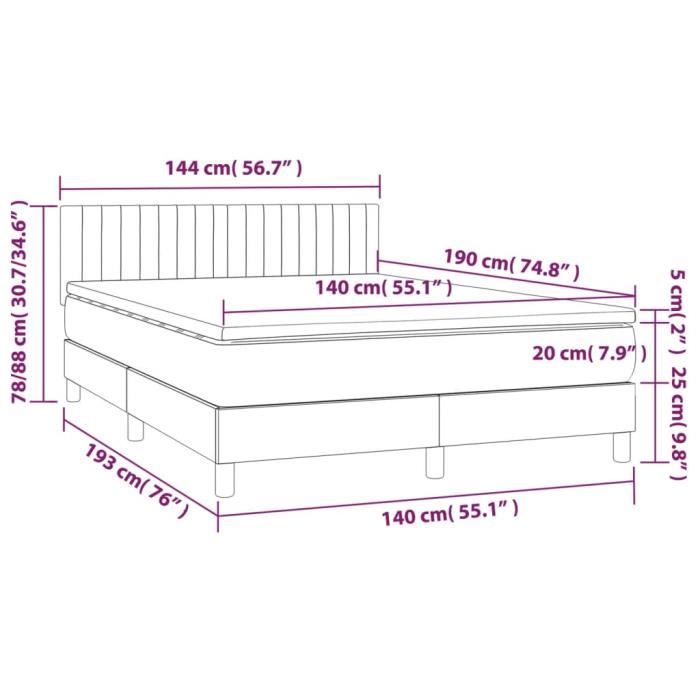 VidaXL Lit à sommier tapissier et matelas Gris clair 140x190cm Velours 3141419