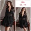 Mesh Yarn Plus Chest Pad Deep V Temptation Slim Backless Suspender Nightdress Robe Large Size Loungewear Set