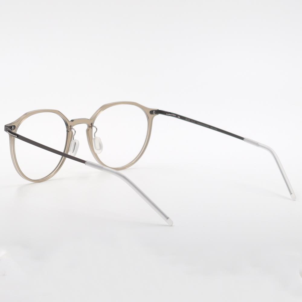 Alloaiweeo [The Air] Al5212 1010G Ultra-Light Semi-Oversized Crown Panto Transparent Khaki Eyeglass Frame Blue Light Lens Selection