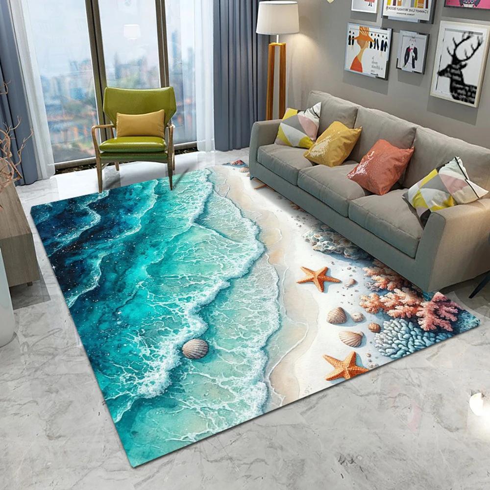 Beach Waves Printed Area Rug for Living Room Kids Room Kitchen Mat Modern Floor Carpet Entrance Bathroom Non-Slip Home Decor
