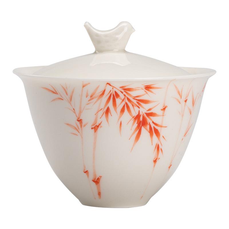 Bílý porcelánový šálek na čaj Sancai Keramický ručně malovaný Gaiwan Čínská miska na přípravu Kung Fu čaje Retro čajová souprava Terina Čajové nádobí