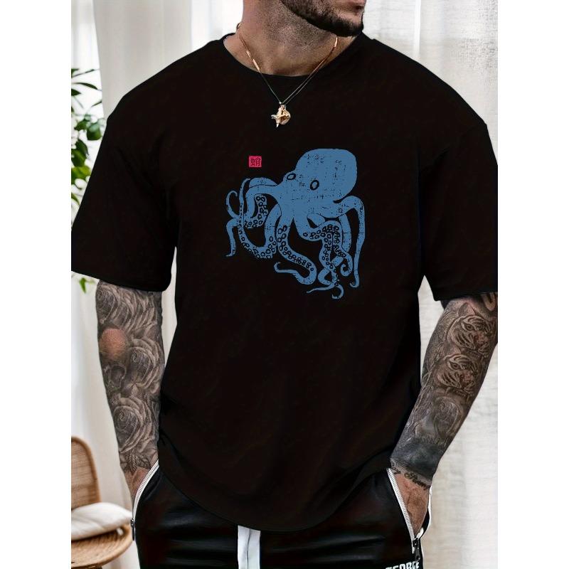 Men S Blue Octopus Pattern Summer Casual Short-Sleeve T-Shirt S