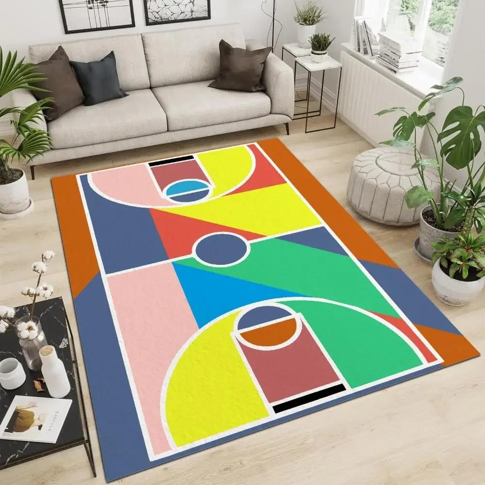 Basketball Court Area Rug, Court Sport Indoor Rugs, Non Slip Machine Washable Carpet for Living Room Bedroom Study Home Decor