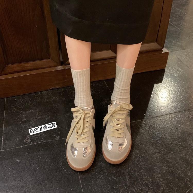 Cowhide version~ Korean version of genuine leather color matching lace-up casual moral training shoes women's lightweight breathable sports shoes t