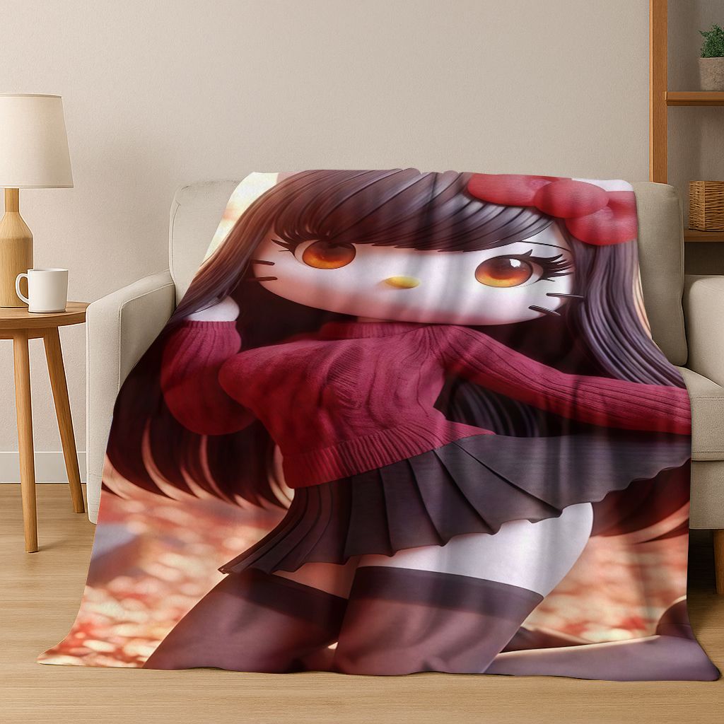3D Sexy Hello Kitty Cat Girls Cartoon Flannel Blanket,Warm and Cozy Soft Throw Blanket for Home Bedroom Bed Sofa Picnic Cover
