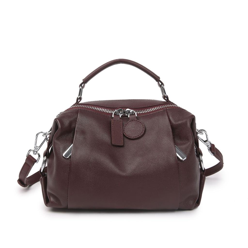 Bolso Mensajero de Hombro de Cuero Vacuno para Mujer Moda Femenina Generoso Bolso Shell Cremallera Cuero Suave Portátil Multibolsillo