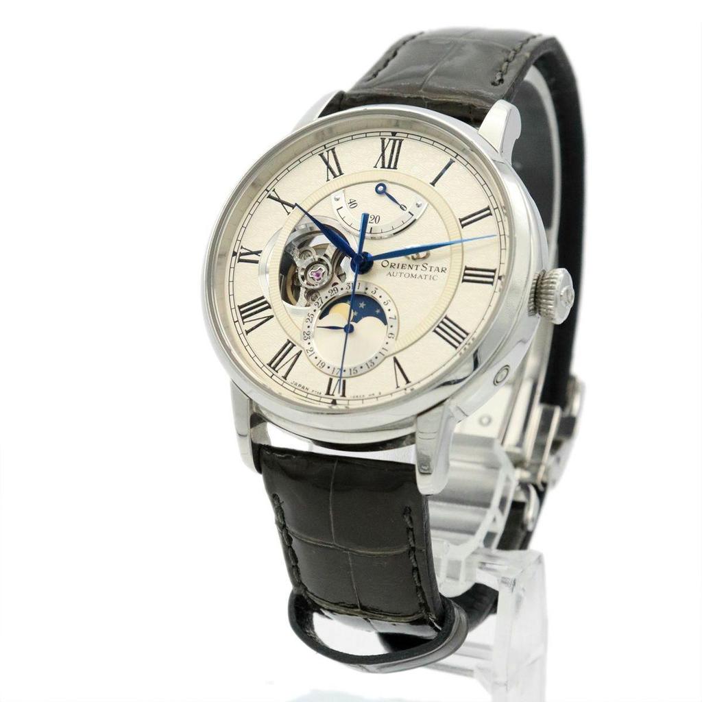 Used Orient Star Power Reserve Mechanical Moon Phase F7X6-UAC0 Watch Automatic Leather Silver Men's