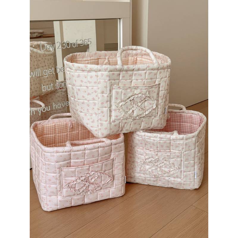 Rose Flower Storage Basket With Cotton Material And Foldable Design For Home Organization