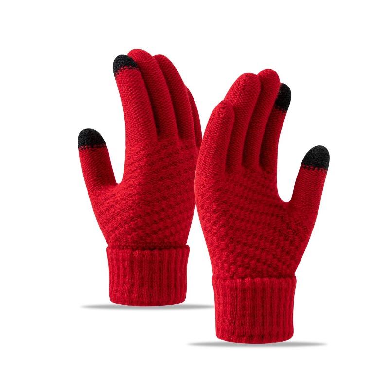 Gloves Women's Winter Velvet Thickened Korean Version Cold-proof Cute Riding Touch Screen Warm Wool Knitted Gloves