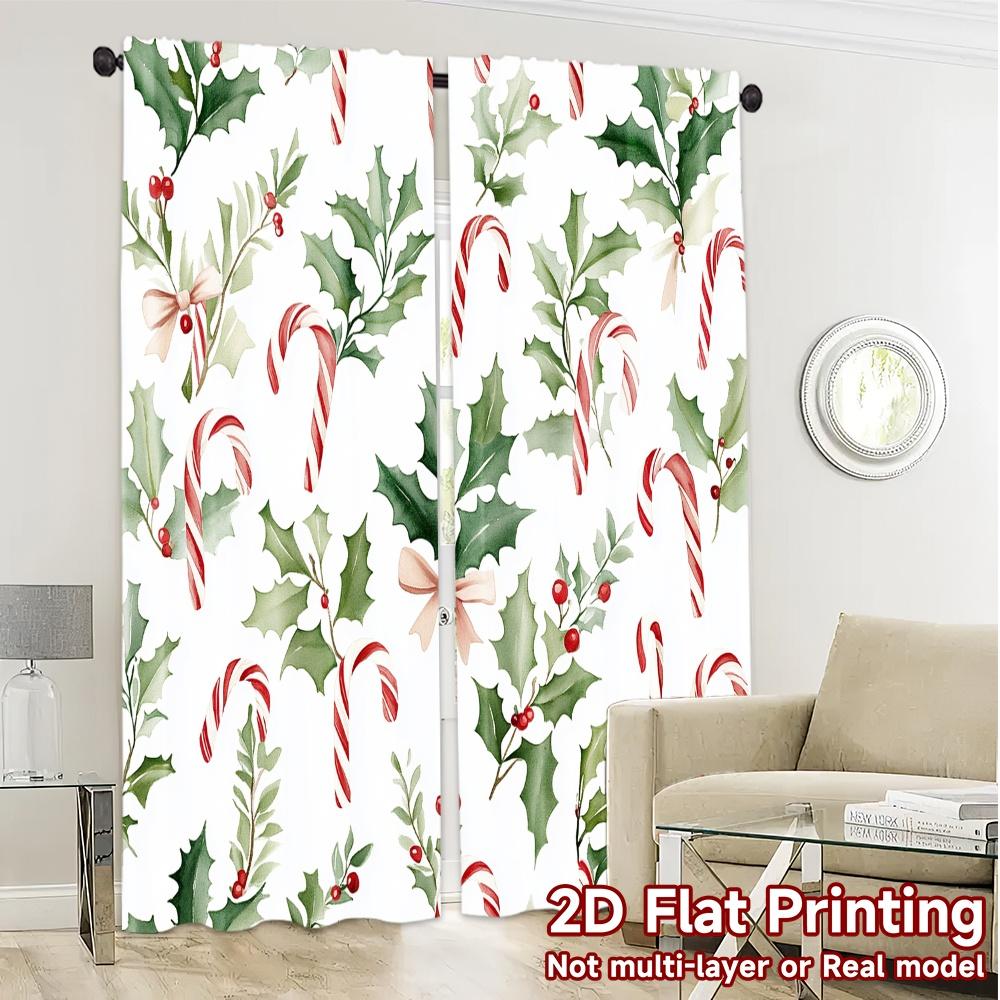2pcs,Curtains Christmas Candy Cane Holly Botanical (3) Chic Curtains&Drapes Semi-Sheer Curtains Room Decor Perfect for Living