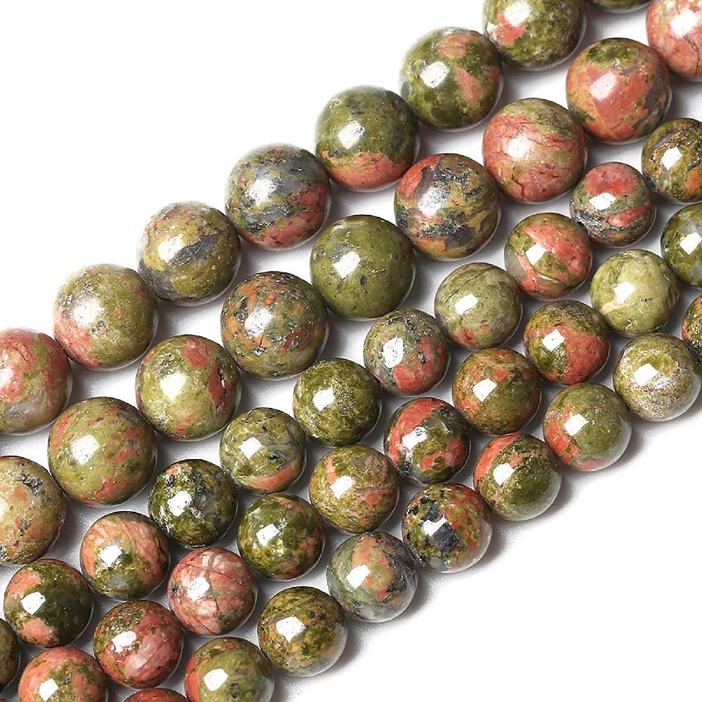 Natural Unaki Stone 4/6/8/10/12mm Red Green Beads 15"Strand Smooth Loose Spacer Beads for Jewelry Making DIY Bracelets Accessories