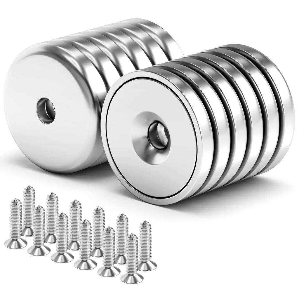 Pachet 4/8/12 Magneți cu Cupă, 60LBS Magneți Industriali cu Disc cu Bază Rotundă cu Orificiu Contascut și Șuruburi din Oțel Inoxidabil
