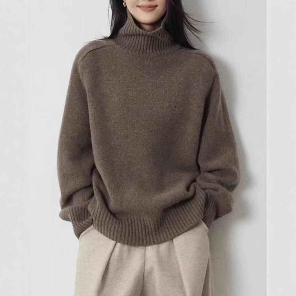 Women's Turtleneck Sweater Casual Long Sleeve Solid Color Loose Fit Knit Pullover Top