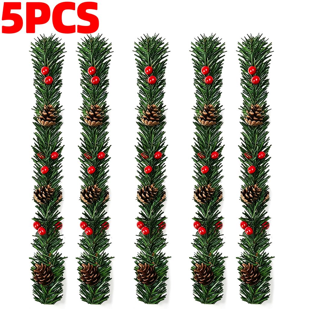 34CM Simulated Red Berry Wreath Strap Green Rattan Garland with Pine Cones Xmas Tree Christmas New Year Door Home Stairs Decor