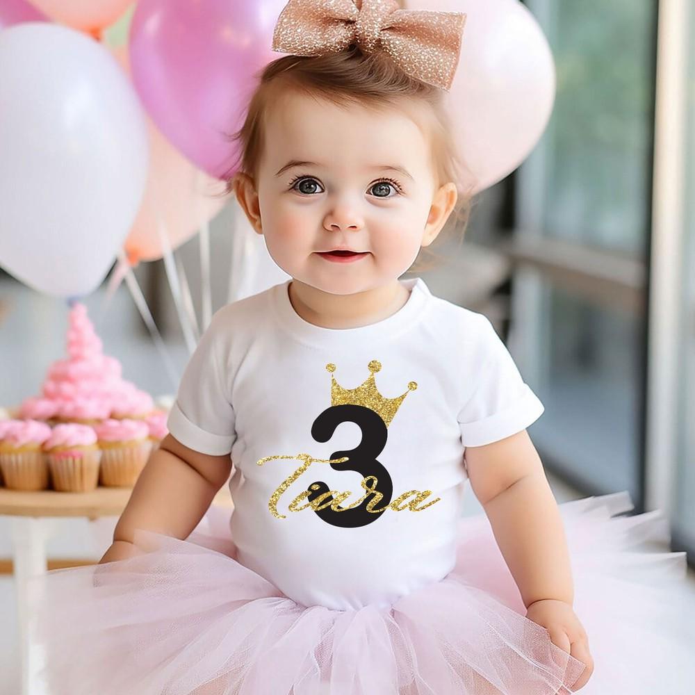

Personalized Custom names 3 to 11 years old baby T-shirt, (3-11) Birthday Crown M