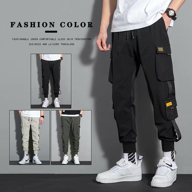 Men's Trendy Hip-Hop Loose-Fit Multi-Pocket Overalls - Korean Style Casual Skinny Pants