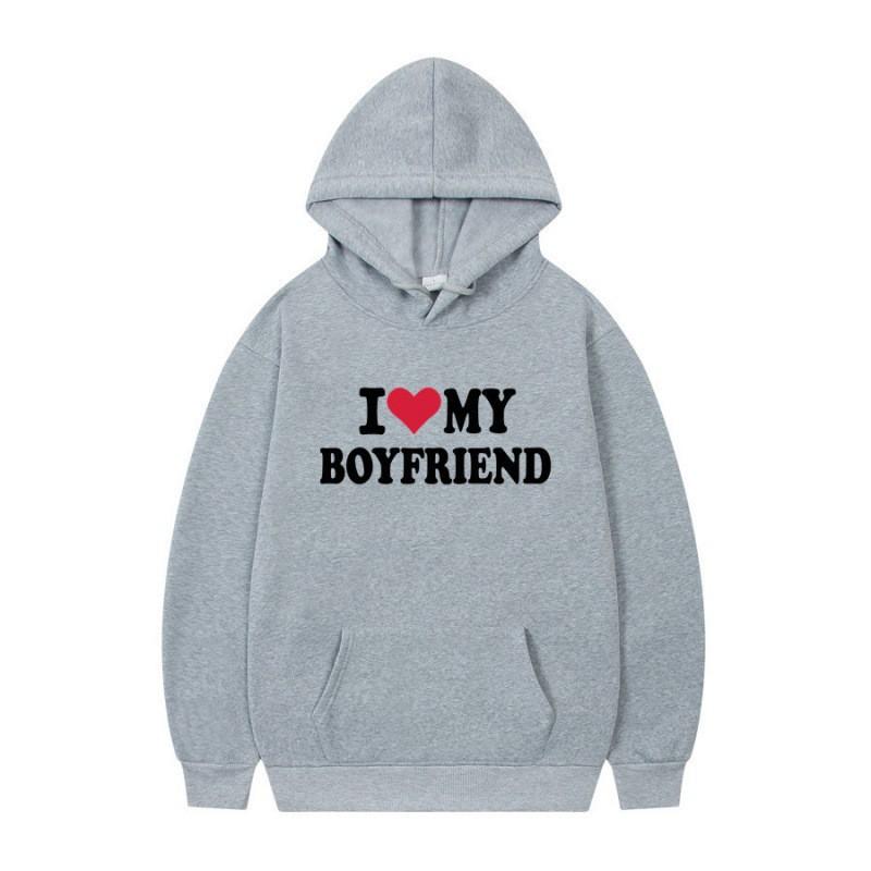 Herren Gothic Streetwear Kapuzenpullover Mit I LOVE MY BOYFRIEND Aufdruck Langarm Lockerer Schnitt