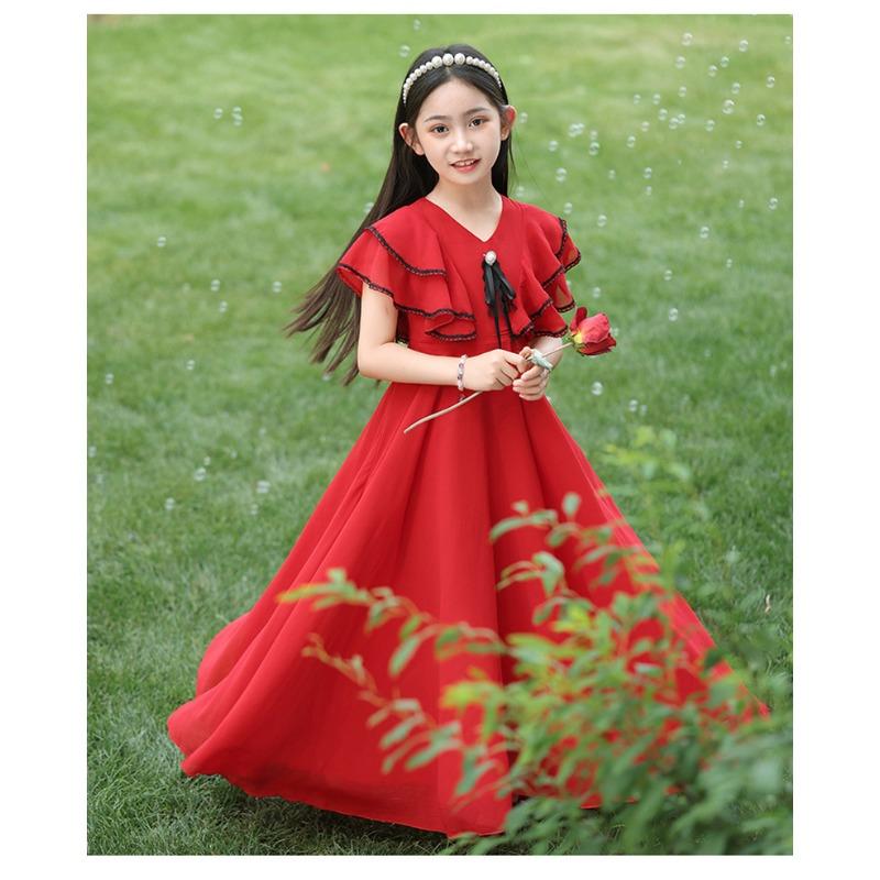 Girls Beach Summer Princess Dress Short Sleeve Solid Color