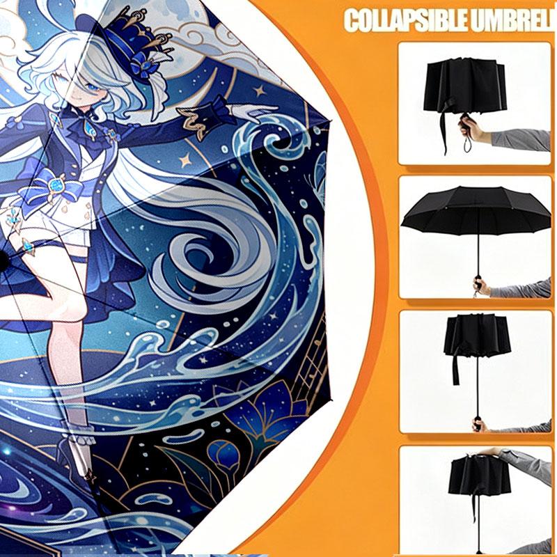 Custom Name Personalized Genshin Impact Print Umbrella, Auto Open Close, 8‑Rib Sturdy Frame, Commute Camping Hiking Use, Birthday Gift