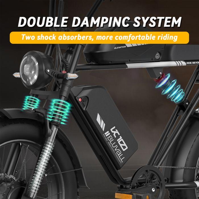 BLUVALL K10 20" Fat Bike Electric Bike, Double Battery 2236Wh, Double Suspension, Black